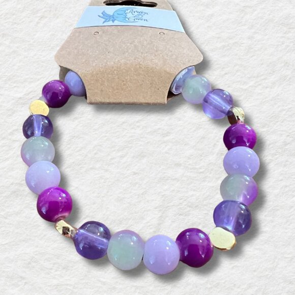 Arwen and Gwen Stretchy Bracelet, for Smaller Wrists, Purple and Goldtone - Picture 1 of 2